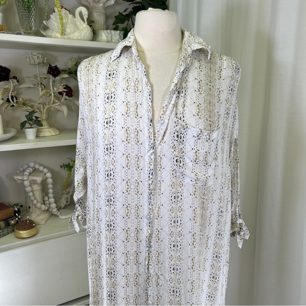 Faithfull the Brand Floral and Snakeprint Neutral Button Up Maxi Dress Kimono